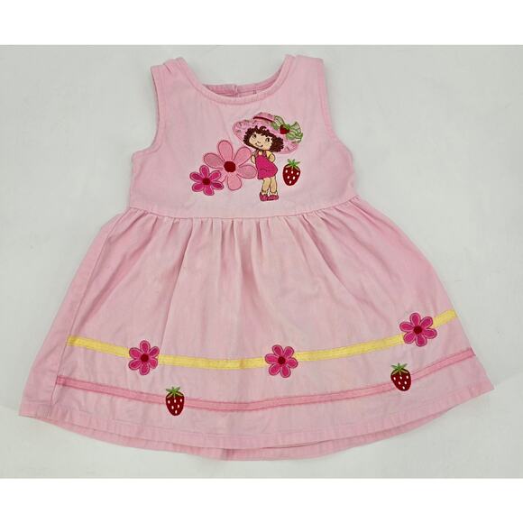 RARE Strawberry Shortcake Y2K Pink Corduroy Embroidered Dress 3T HTF Collector